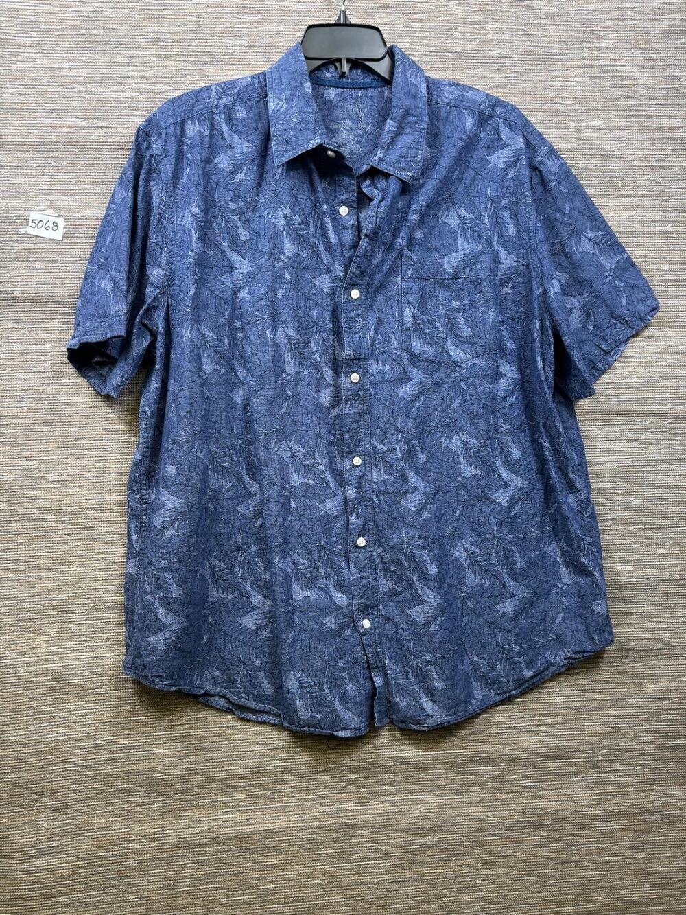 Chaps Shirt Mens Size 2XLT Blue Chambray Coastland Tropical Palm Leaves